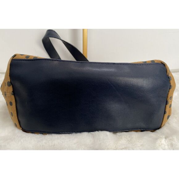 Mustard and Dark Blue Polka Dot Top Handle Large Rivets Bag - Picture 3 of 6